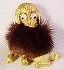 SJ61 J.J. goldtone/mink poodle pin w googly eyes